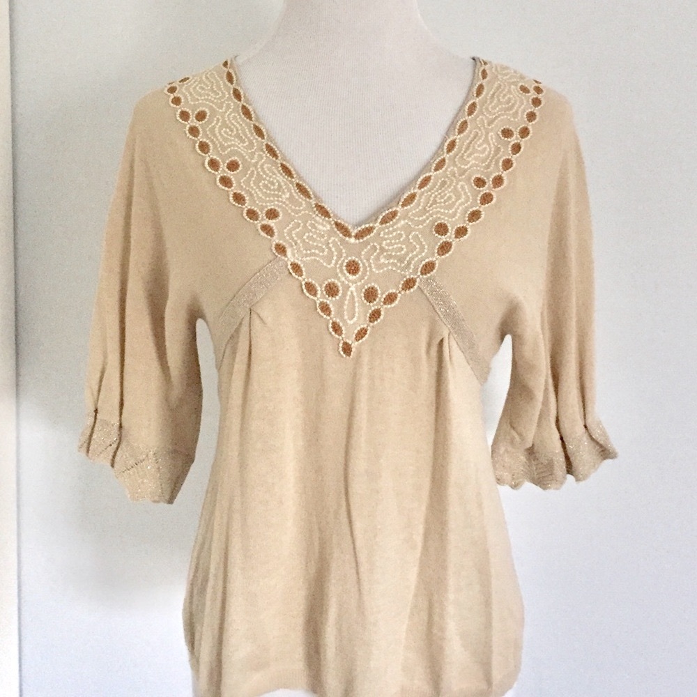 Anthroologie Knit V- Neck Tie Back Top